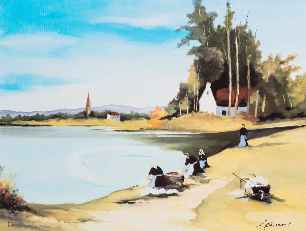Lot 104: Francoise Desmont (French, b.1932)Les Lavandieres