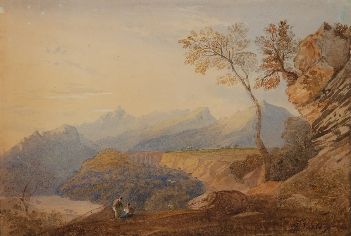 Lot 401: John Varley The Elder (British, 1778-1842)Figures in an Italianate Landscape