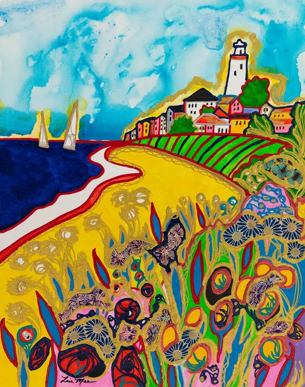 Lisa Mee (American, b.1974), Calella Lighthouse on the Costa Brava, Spain