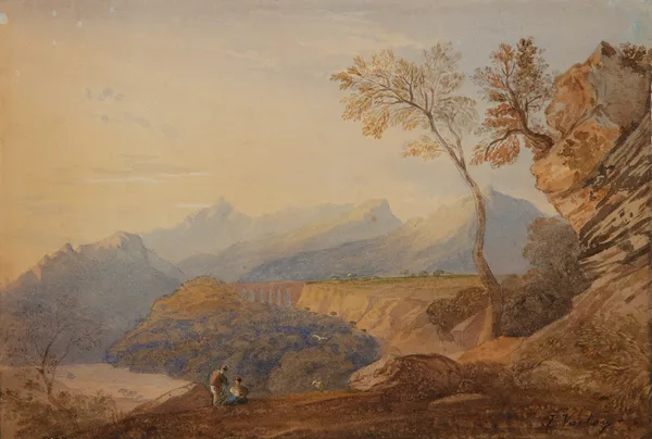John Varley The Elder (British, 1778-1842)Figures in an Italianate Landscape